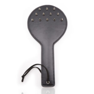 Elite BDSM Round Spanking Paddle with Metal Spikes - Black