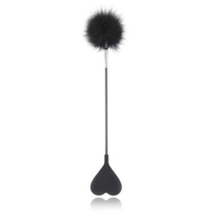 Elite BDSM Double Pleasure Black Heart Spanking Crop with Feather Tickler