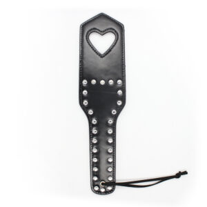 Elite BDSM Hollow Heart Spanking Paddle with Metal Studs - Black