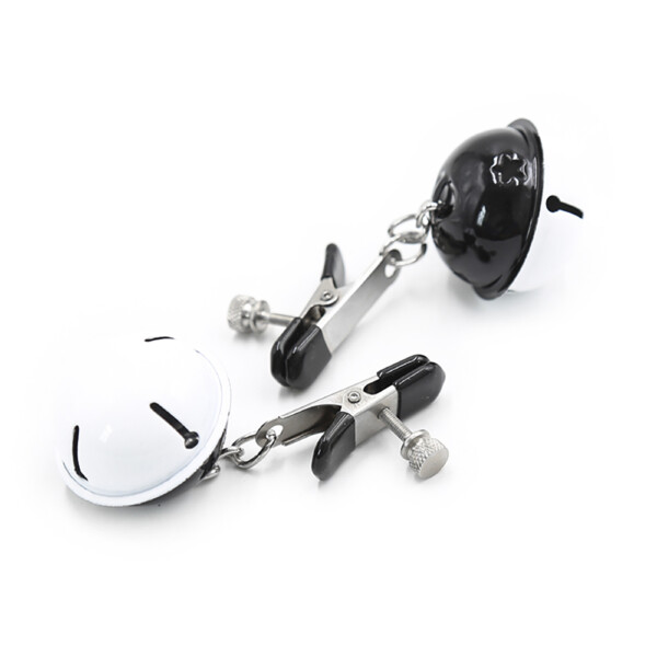 Elite BDSM Adjustable Nipple Clamps with Black and White Jingle Bells