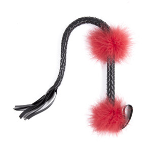 Elite BDSM Hot Pink Double-Sided Mini Pom-Pom Feather Tickler with Black Tassel Whip
