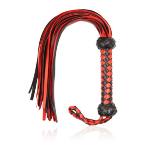 Elite BDSM Red & Black Flogger with Diamond Weave Handle