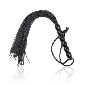 Elite BDSM Black Rubber Whip Flogger with Beaded Handle