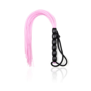 Elite BDSM Rubber Whip Flogger - Pink with Black Beaded Handle