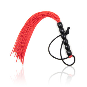 Elite BDSM Rubber Whip Flogger - Red with Black Beaded Handle