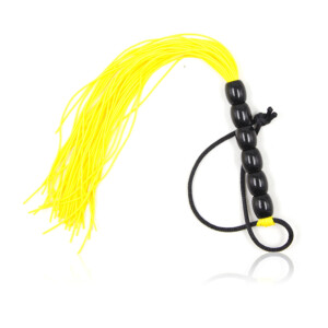 Elite BDSM Rubber Whip Flogger - Yellow with Black Beaded Handle
