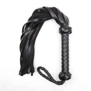Elite BDSM Short Black Flogger with Woven Handle