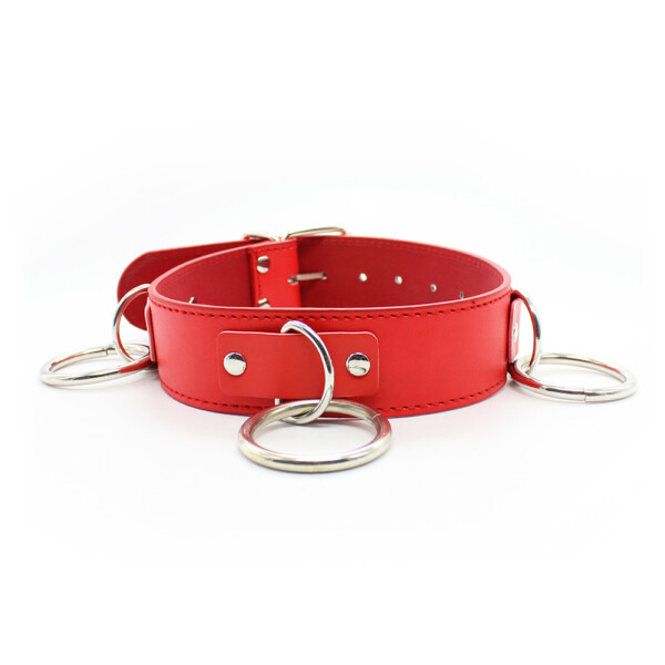 Elite BDSM Triple D-Ring Collar - Red