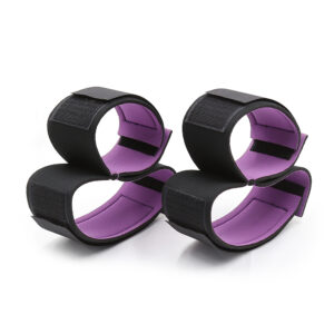 Elite BDSM Black Neoprene Thigh and Wrist Cuffs with Purple Lining
