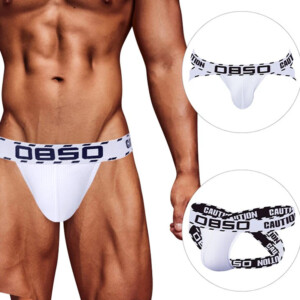 VIP Black & White OBSO "CAUTION" Men's Cross Butt Lift Jock Strap - Large