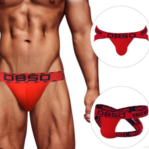 VIP Red OBSO "CAUTION" Men's Cross Butt Lift Jock Strap - XL