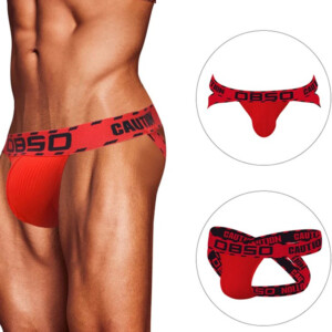 VIP Red OBSO "CAUTION" Men's Cross Butt Lift Jock Strap - Large
