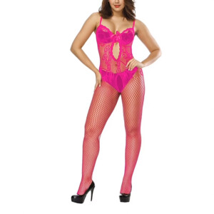 Fuchsia Fever Crotchless Fishnet Bodystocking - OS