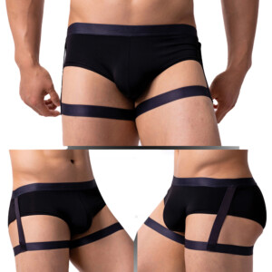 Boxer Briefs with Leg Garters - Black - Medium