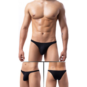 Men's Elastic Breathable Low Waist Mesh Bikini Briefs - Black - Large