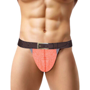 Men's Faux Belt Low Waist Thong Jock Strap - Pink - Small