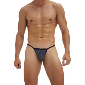 Men's Glitter Mesh G-String Thong - Dark Blue - Medium