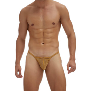 Men's Glitter Mesh G-String Thong - Gold - Medium