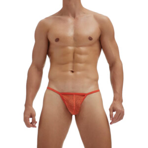 Men's Glitter Mesh G-String Thong - Orange - Medium