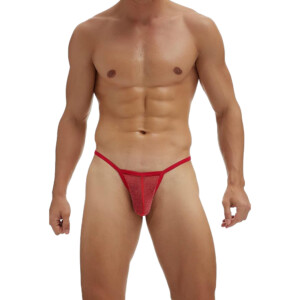 Men's Glitter Mesh G-String Thong - Red - Medium