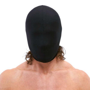 Person wearing a black full-face mask