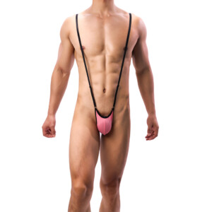 Men's Sexy Adjustable Slingshot Mankini Thong - Pink and Black - OS