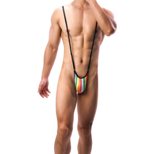 Men's Sexy Adjustable Slingshot Mankini Thong - Rainbow - OS