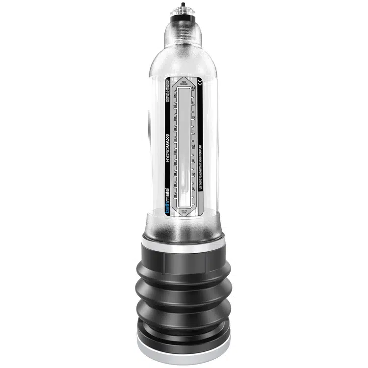 Transparent male enhancement pump with measurement gauge