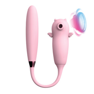 Pink silicone adult toy with winged design.