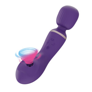 Purple dual-stimulation wand massager with swirling effect
