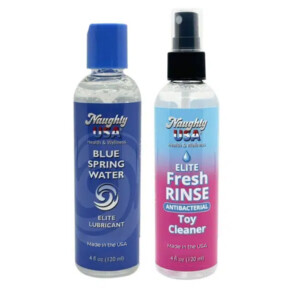 Naughty USA lubricant and toy cleaner bottles.