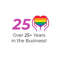 25 years business anniversary with heart icon.