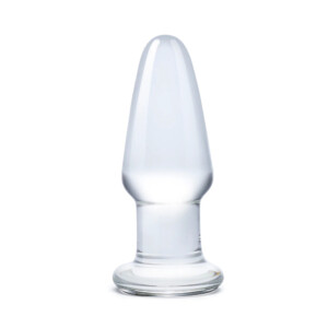 Clear glass butt plug on white background