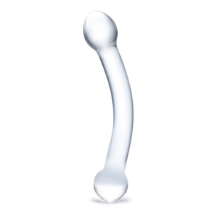 Clear glass massage wand with dual ends.