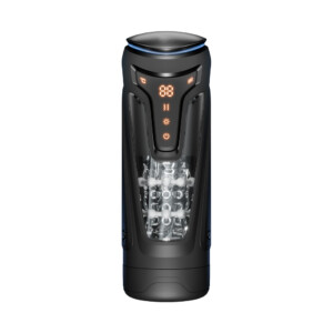 High-tech thermos with digital display and buttons.