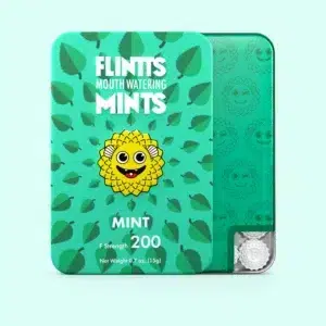 Flints mint candy packaging with happy face design.