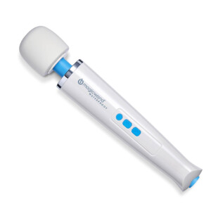 White waterproof Magic Wand personal massager with blue controls