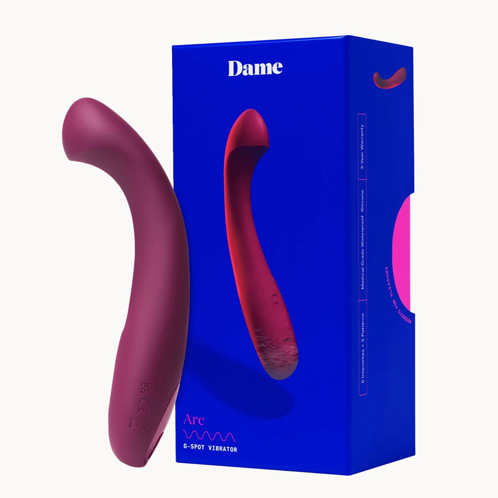 Purple G-spot vibrator with blue packaging.