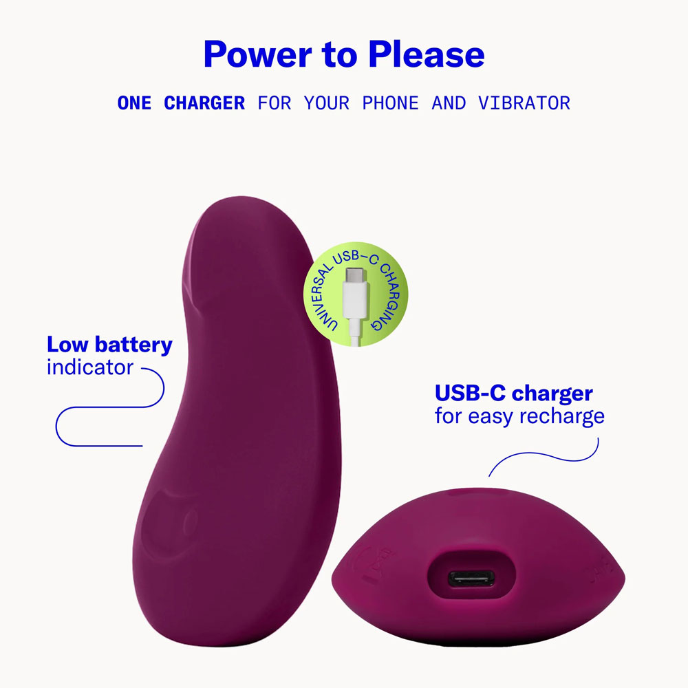 Purple vibrator with USB-C charging port.