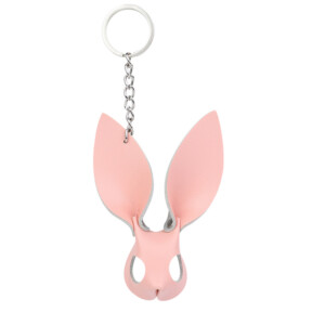 Pink leather bunny keychain with large ears.