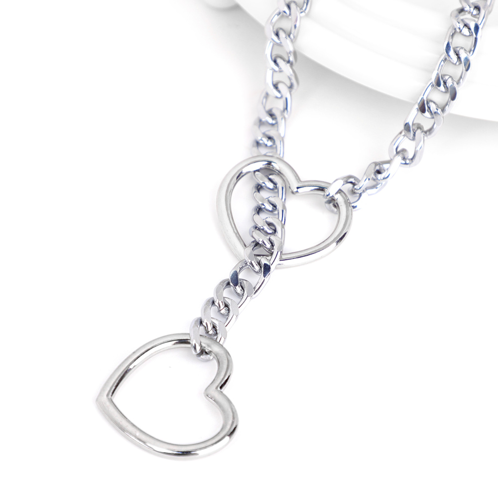 Silver chain necklace with heart links
