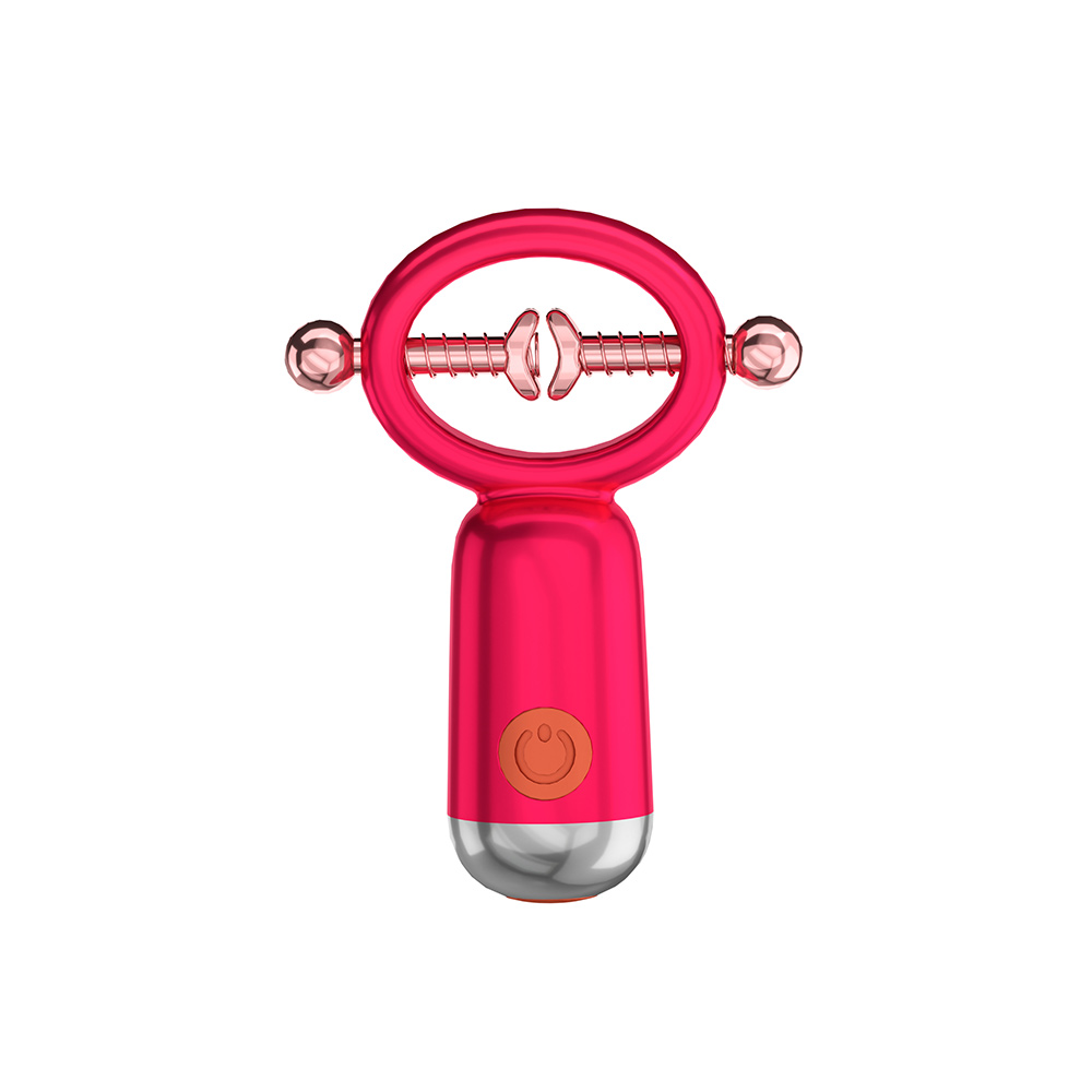 Red handheld facial massage tool for skin care.