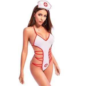 Woman in nurse-themed costume