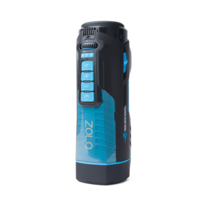 Portable speaker with buttons and blue design