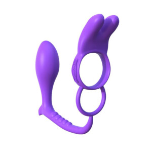 Purple vibrating cock ring with rabbit ears