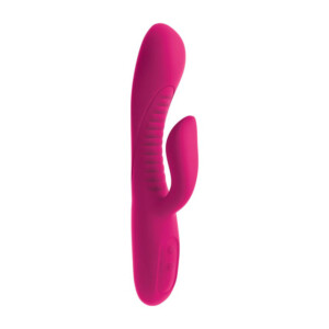Pink silicone vibrator with multiple settings.