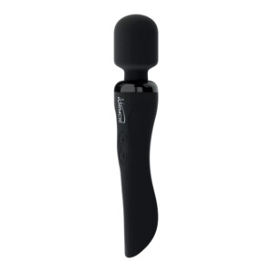 Black handheld wand massager with buttons.