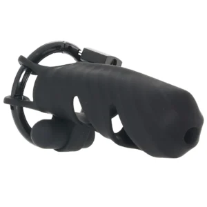 Black silicone male chastity cage with lock