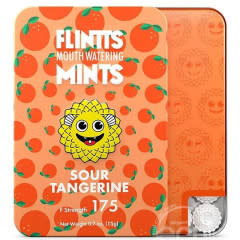 Flintts Sour Tangerine Mints tin with orange design