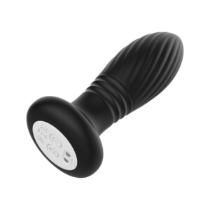 Black silicone anal plug with control base